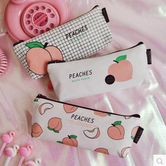 創意可愛日系水蜜桃帆布筆袋小清新趣味字母文具盒收納袋鉛筆袋女
