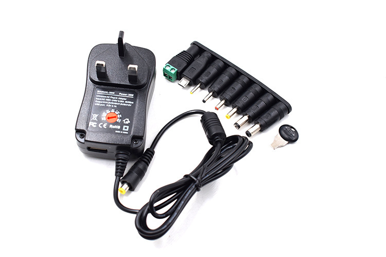 30W multi-function adapter AC DC adjustable 3-12v British gauge (8 heads) power charger USB charge