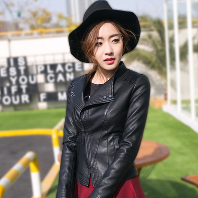 绫罗坊百搭长袖韩版夹克机车皮衣女短款春秋外套女式HErxt428zg|ms