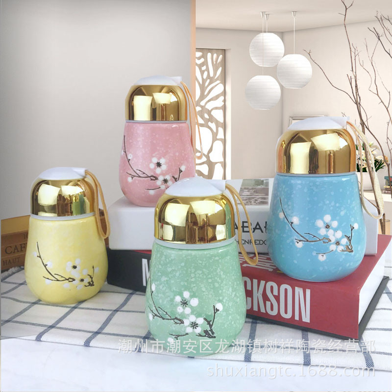 陶瓷色釉灯泡杯创意手提绳随手杯 卡通企鹅杯礼品活动促销赠送品