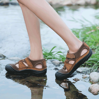 2020新款夏季涼鞋男士韓版個性百搭休閑戶外英倫羅馬牛皮沙灘鞋子