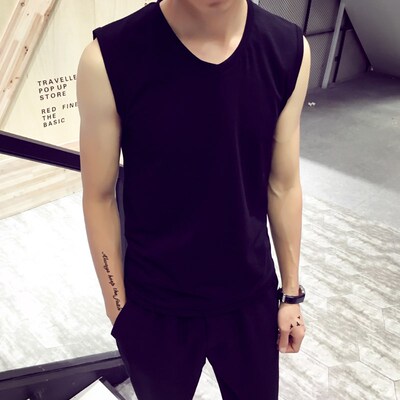 2018夏季新款打底 運動無袖男士緊身t恤健身修身型坎肩背心V領寬