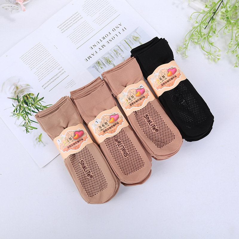 秋冬成人加厚点胶防滑钢丝袜短丝袜对对袜耐磨短筒保暖中筒袜女