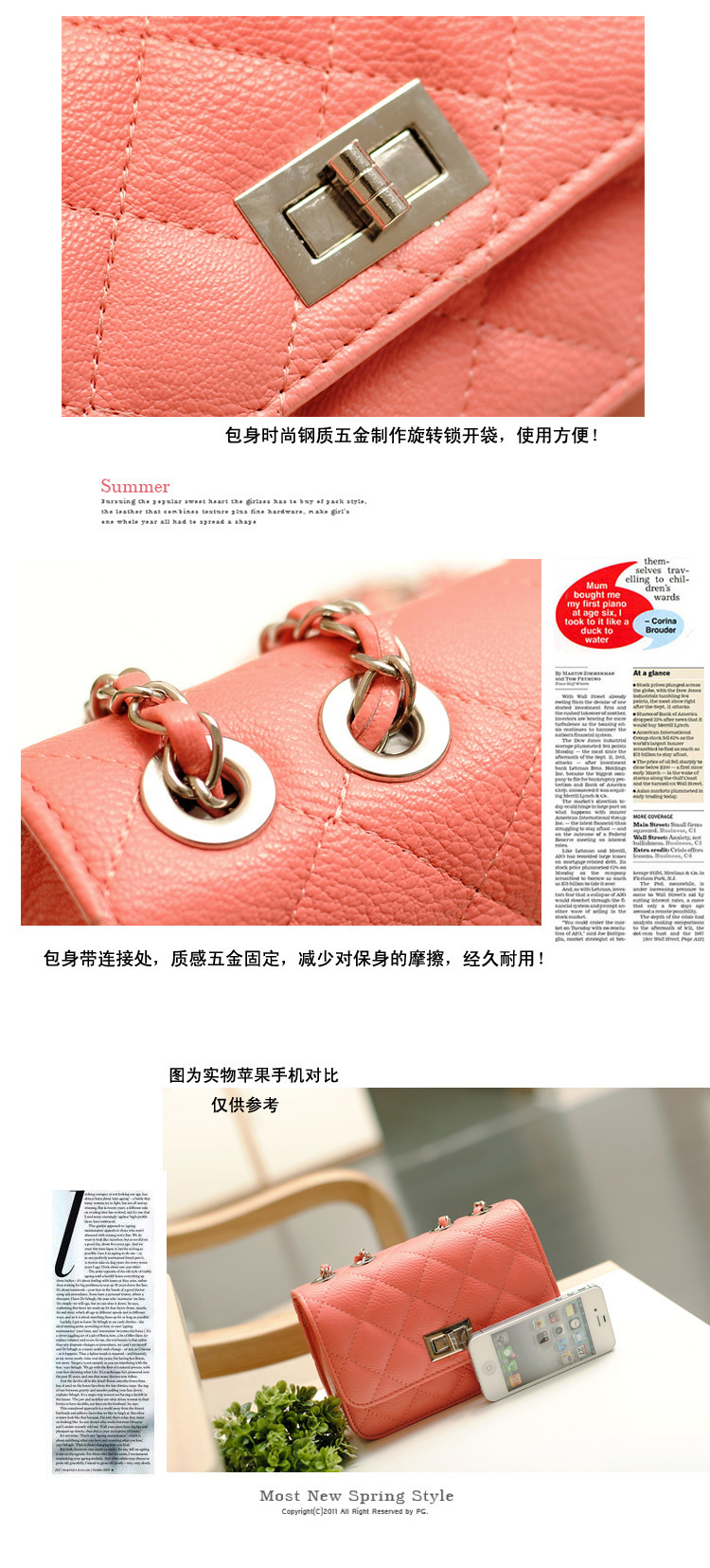 New Fashion Rhombic Chain Turn Lock Bag Chain Crossbody Bag Shoulder Bag display picture 5