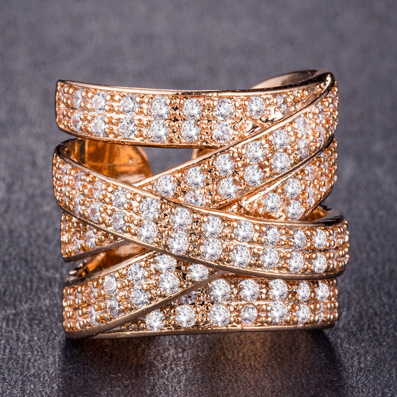 Fashion Exaggerated Luxury Ladies Copper Inlaid Zircon Gold-plated Open Ring display picture 4