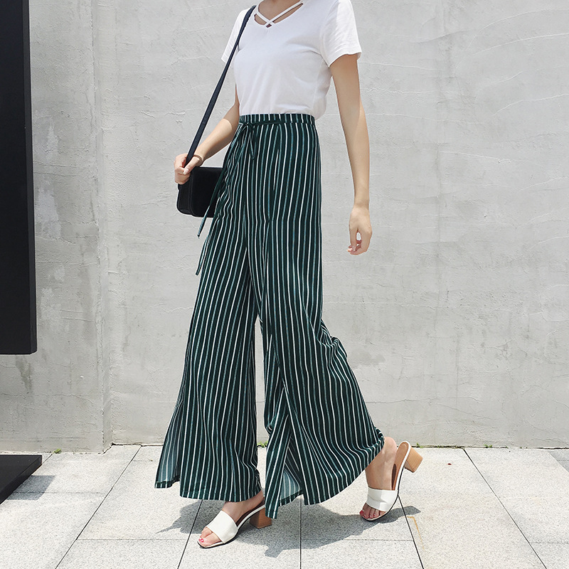 casual striped split wide-leg pants NSJR17280