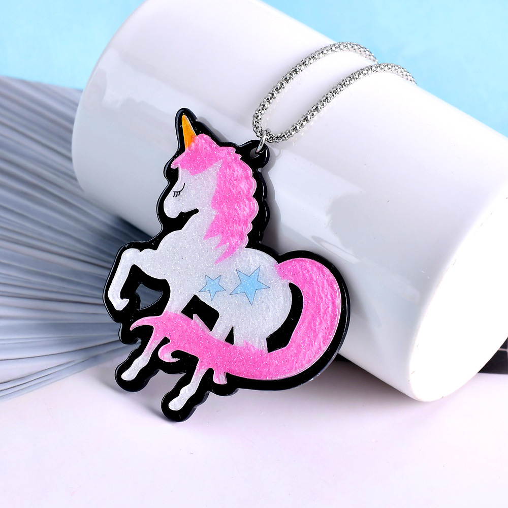 生产厂家直销外贸387N欧美爆款亚克力独角兽项链演表酒吧夸张配饰