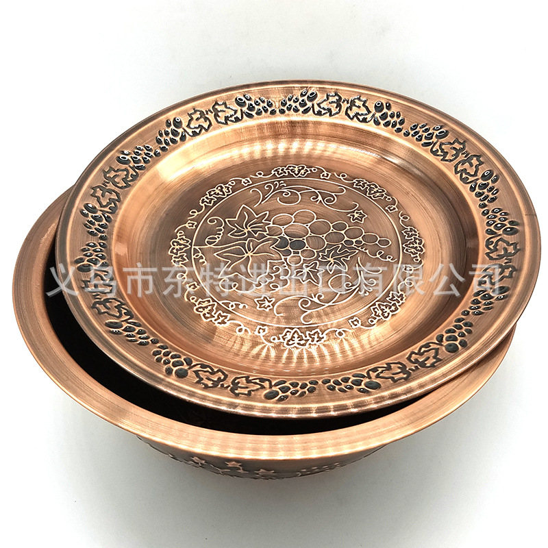 厂家直销不锈钢压花盆葡萄盖盆古铜色创意盖盆出口多用盆详情图3