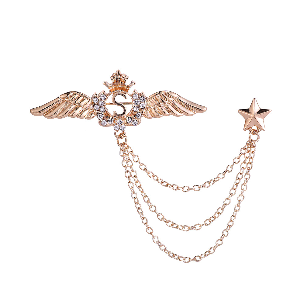 Korean Fashion Angel Wings Tassel Crown Men's Brooch High-end British Suit Accessory Women's Pin_voghion.com