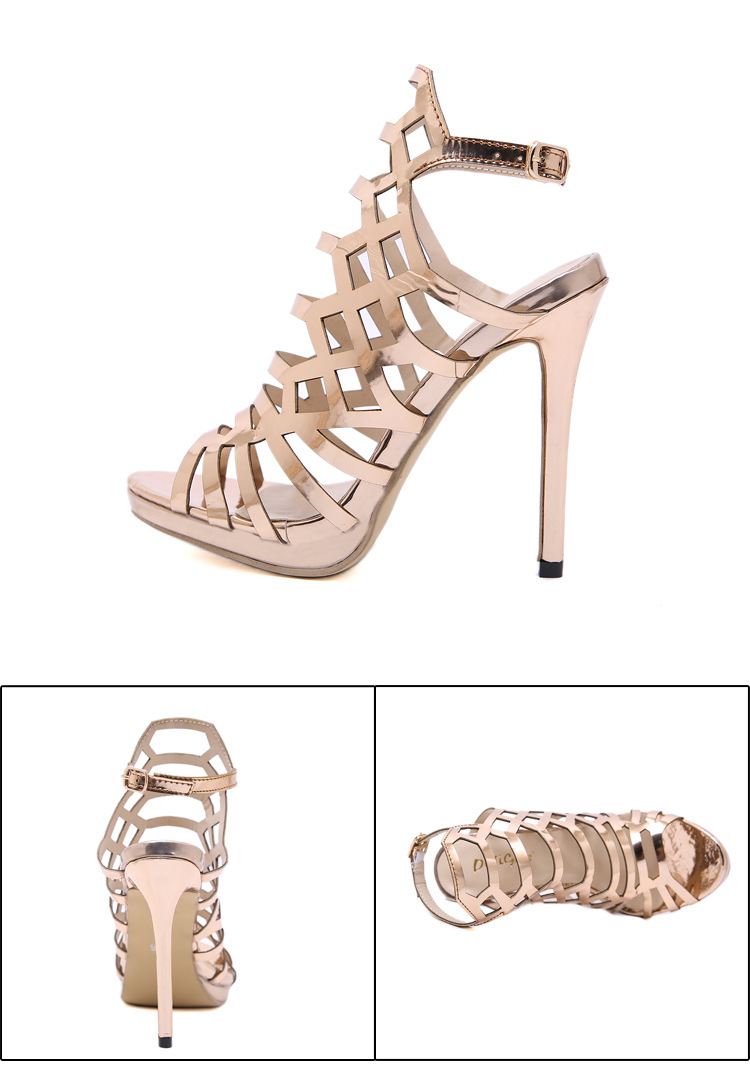 sexy high-heeled leather metallic mesh sandals  NSCA28052