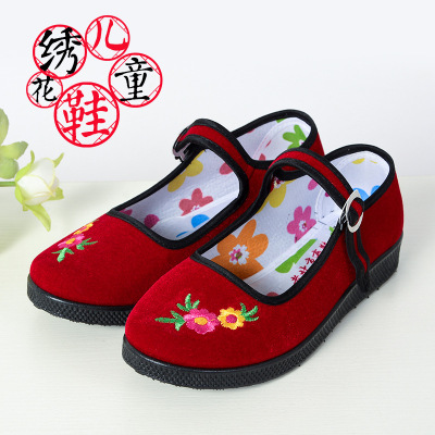 老北京布鞋小礼仪软底防滑儿童绣花表演舞蹈鞋方口女童鞋厂家批发|ms