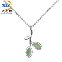气质百搭树叶吊坠颈链学生配饰韩国简约猫眼石叶子项链锁骨链女项