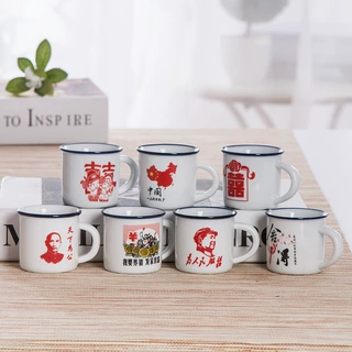 厂家直销迷你小号仿搪瓷杯一口杯一套礼品定制logo广告促销陶瓷茶