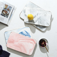 Nordic marble ceramic serving plate for cakes, pastries, mousse, Western-style sushi plate, rectangular breakfast tray