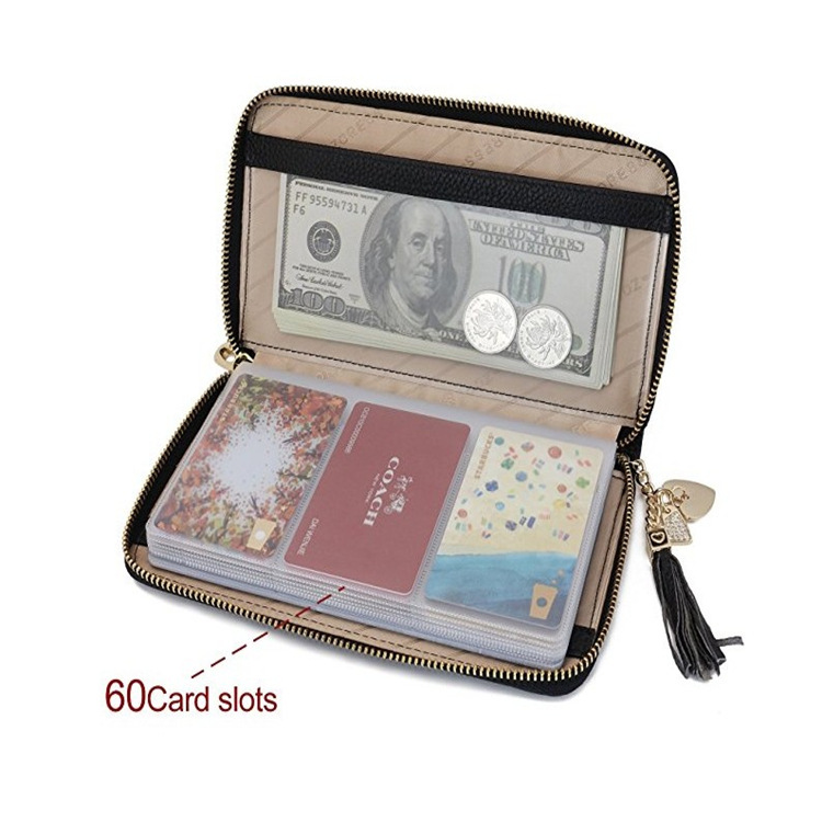 Korean style hot women's leather lychee pattern large capacity card holder card holder zipper tassel multi-card credit card holder Korean style hot women's leather lychee pattern large capacity card holder card holder zipper tassel multi-card credit card holder