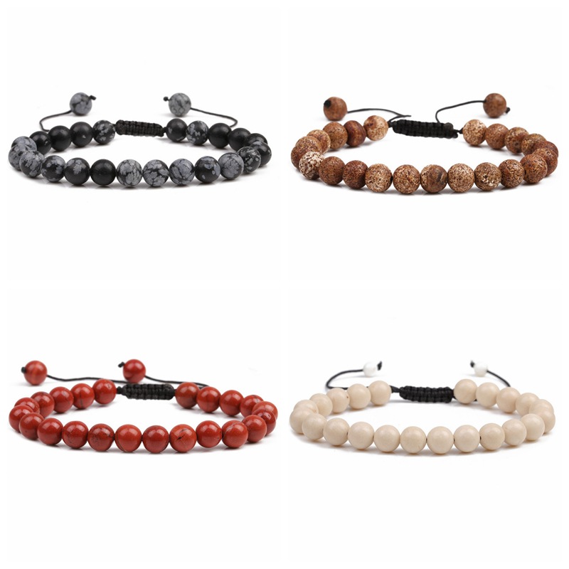 Joyería europea y americana DIY pulsera tejida con cuentas Ojo de tigre Pino blanco copo de nieve Pulsera de piedra pulsera de los hombres