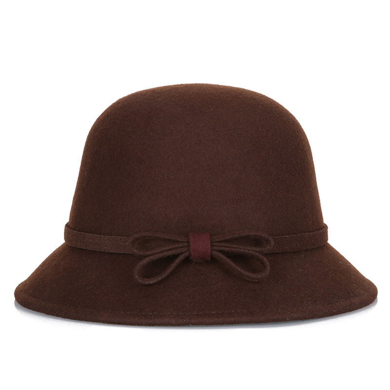 Sombrero de otoño e invierno sombrero de fieltro para mujer 2020 nuevo australiano de lana pura arco de lana sombrero de lavabo de una pieza de entrega