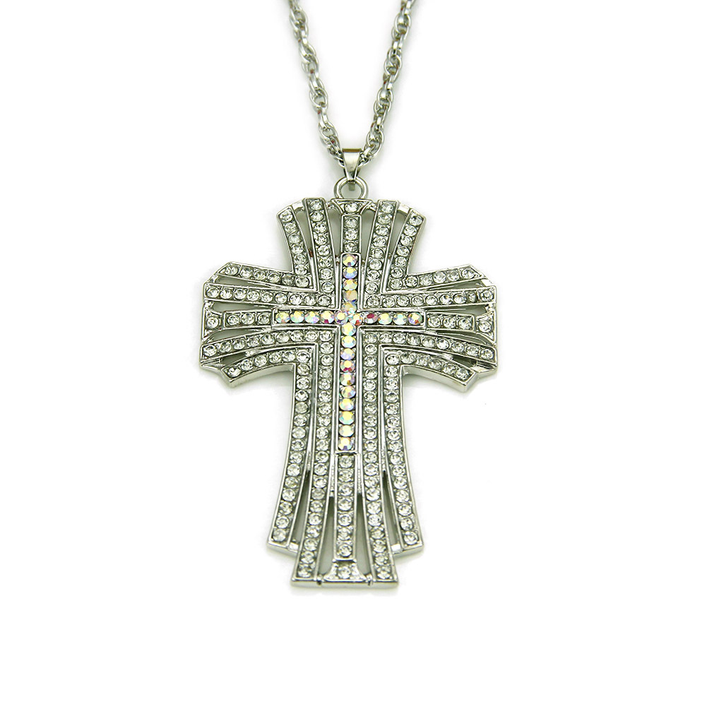 New Hip Hop Full Diamond Hollow Cross Rhinestone Necklace Wholesale display picture 4