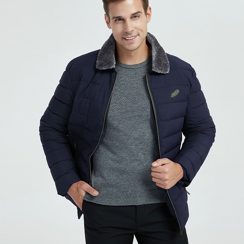 2018冬季中年男士外套棉服加厚款棉袄中老年人棉衣爸爸装毛领男装