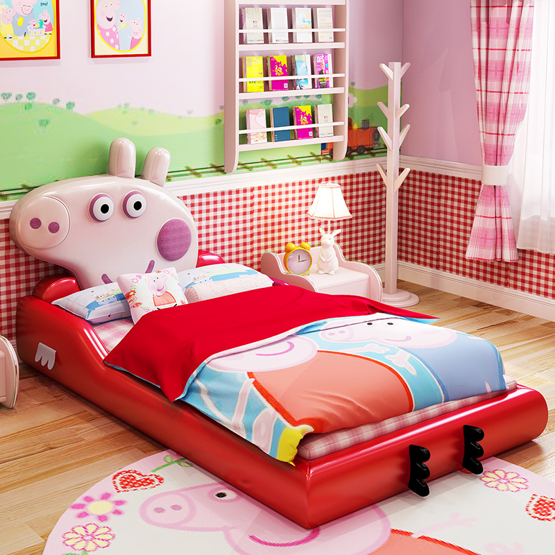 Black Cat Children bed girl 1.2 Single Pink Princess Child bed Cartoon pig Children's furniture