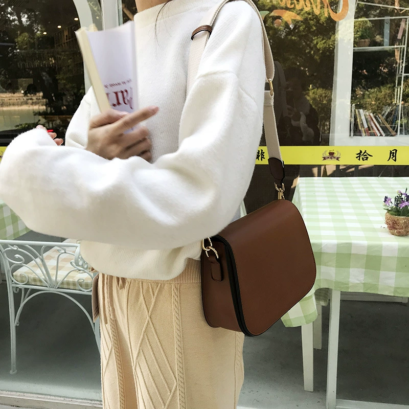 Retro One-Shoulder Bag, Korean Style, PU Leather, 17×22×7 cm, Adjustable Canvas/PU Strap