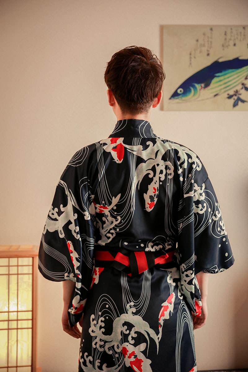 现货和服正装男传统和服武士服大锦鲤武士和服套装棉材质聚酯纤维-阿里巴巴