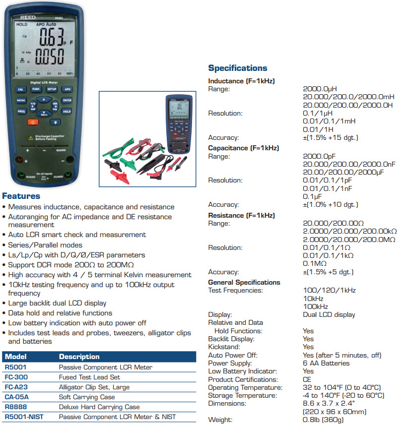 进口LCR测试仪美国REED R5001手持式数字电感电容电阻测试仪阿里巴巴