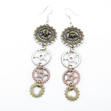 跨境电商饰品欧美复古齿轮耳环蒸汽朋克DIY手工长吊坠耳环配饰