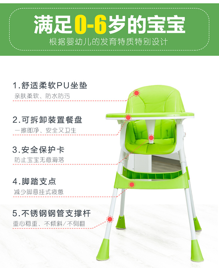 儿童餐椅多功能宝宝餐桌椅便携可折叠婴儿吃饭椅子小孩座椅学坐椅详情图3