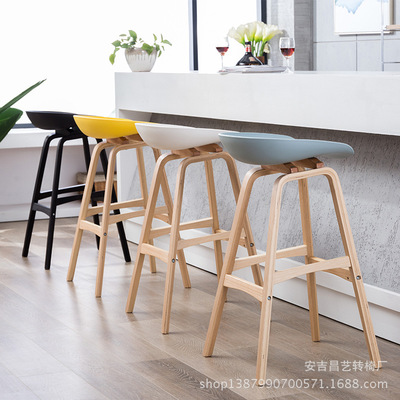 厂家直销 北欧创意吧台椅子现代简约酒吧椅时尚高脚凳实木前台椅|ms