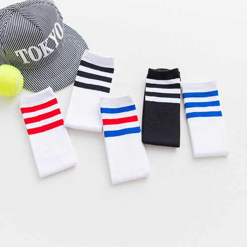 Spring and autumn cotton children's socks, three-stripe student socks, football socks mid-calf socks, pure cotton breathable girls' socks wholesale