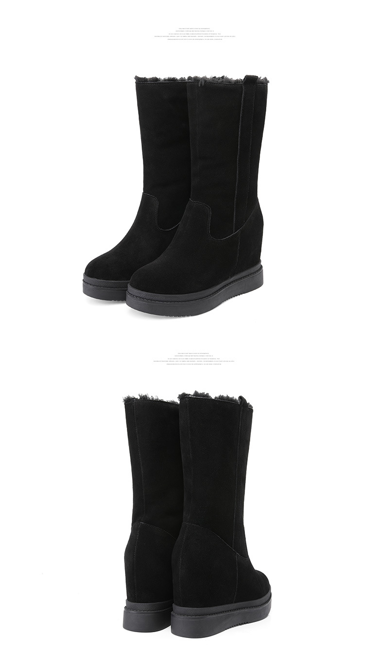 Boot nữ cổ thấp tăng chiều cao đế xuồng phong cách Hàn Quốc — Màu xám với fleece chi tiết 4