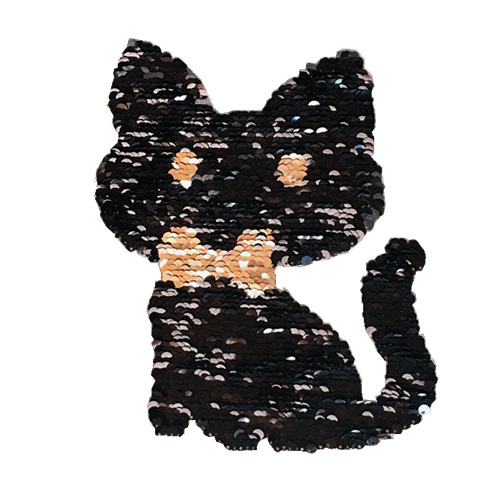 Silver Black Cat Flip Cloth Sticker Can Change Color Changing Pattern Sequin Cloth Sticker Clothes Patch Embroidery display picture 3