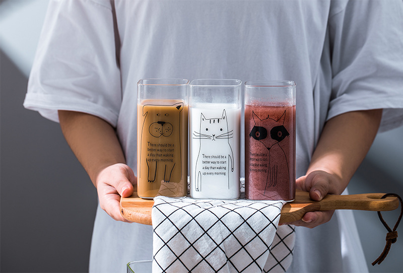 157g Weight Water Bottles Kitchen and drinking utensils 1 Piece Quantity Daily Occasion High Borosilicate Glass Material Animal Pattern Cute Style Cute Animal High Borosilicate Glass Water Bottles 1 Piece 无
