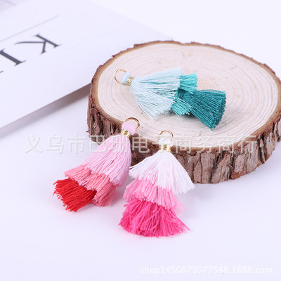 三层棉线流苏穗子三层小松树松果蛋糕吊坠DIY文艺范耳饰包挂配饰