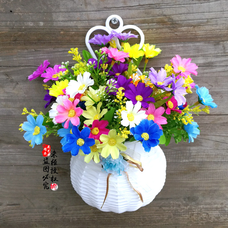 假花吊籃客廳新款牆壁仿真花塑料壁挂花籃牆上挂牆花盆假花卉飾品