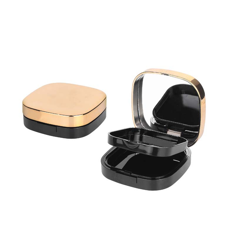 经典金色方形双层粉饼盒化妆品包材彩妆盒腮红盒 PC801厂家批发