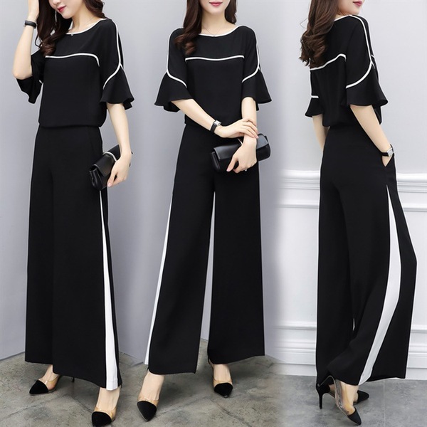 New Summer Suit Two-piece Pants Chiffon Slim Broad-legged Pants 