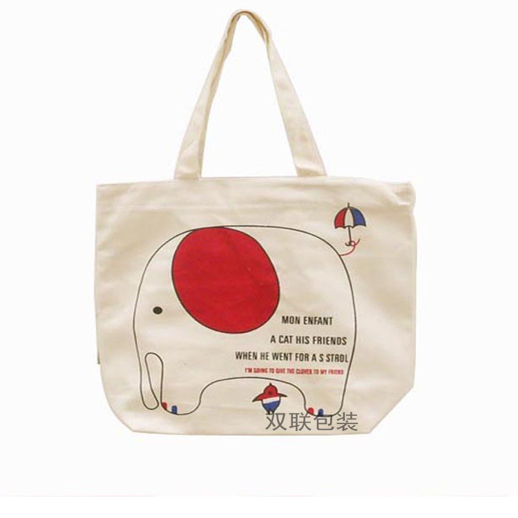 手提棉布袋定做LOGO不织布礼品购物帆布包卡通白色手提帆布袋定制