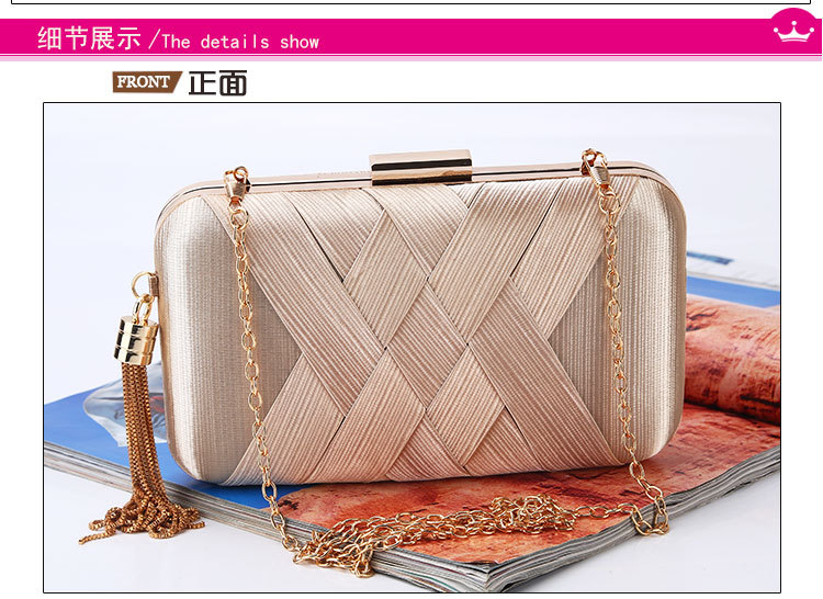240g Weight Polyester Lining Material Buckle Closure Type Single Shoulder Strap Strap Type Evening Bag Bags Type Solid Color Pattern Tassel Design Fashion Style Purple, Gold, Silver, Black Color Small Size Tassel Dinner Bag Handmade Silk Evening Bag Wedding Banquet Clutch Handbag 1