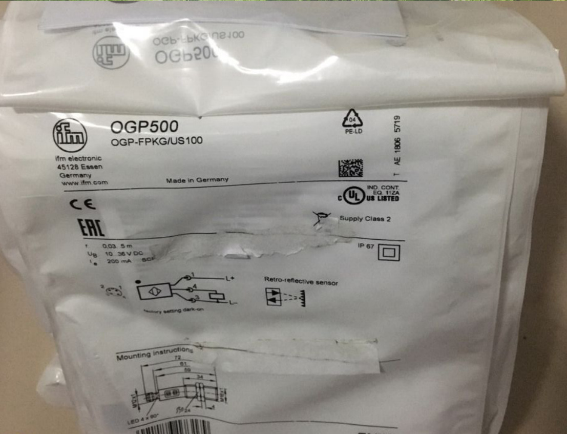 现货德国易福门ifm全新 OGP500 镜面反射传感器 OGP-FPKG/US100