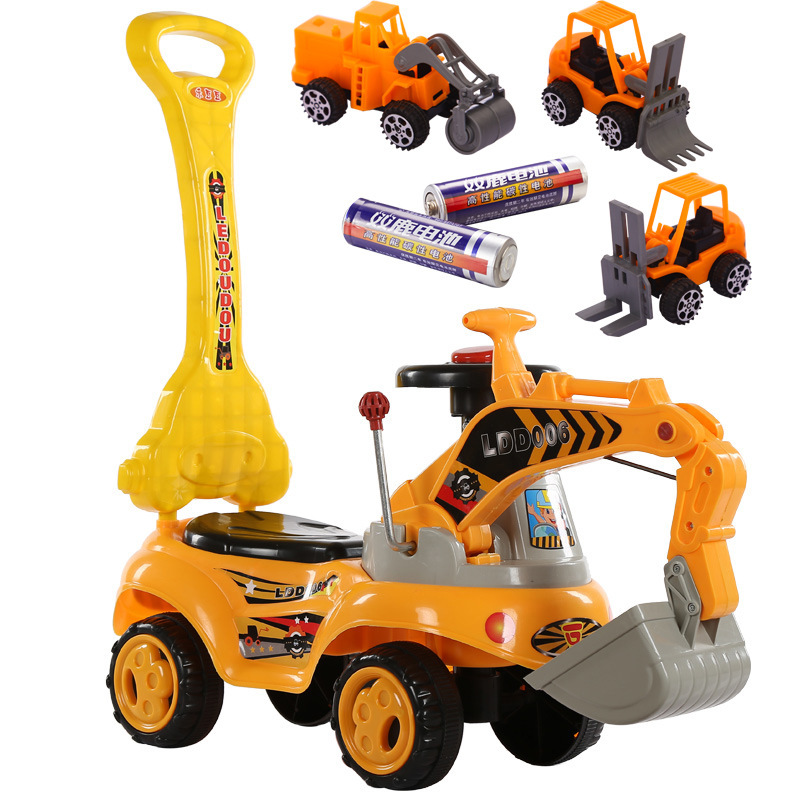 Scooter eléctrico para niños con música, excavadora, carro de torsión, juguete, carro de ingeniería, gran capacidad de montaje, excelente