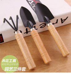 園藝工具家用種花小鏟子日式三件套裝鏟子挖土鬆土耙子鍬木柄鐵鏟