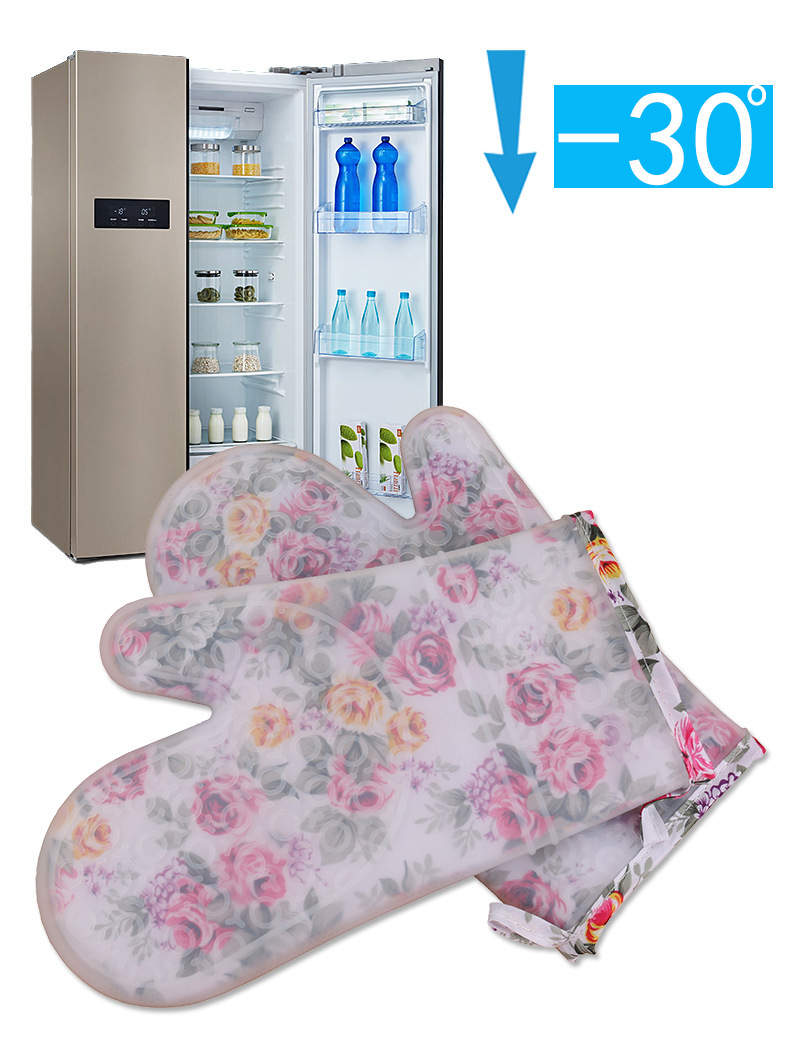 花纹图案透明硅胶绵布隔热手套耐高温微波炉烤箱烘焙厨房手套