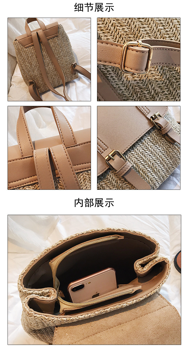 Straw Backpack Summer New Women&#39;s Bag Leisure College Style Small Backpack Korean Retro Vacation Beach Bag display picture 11