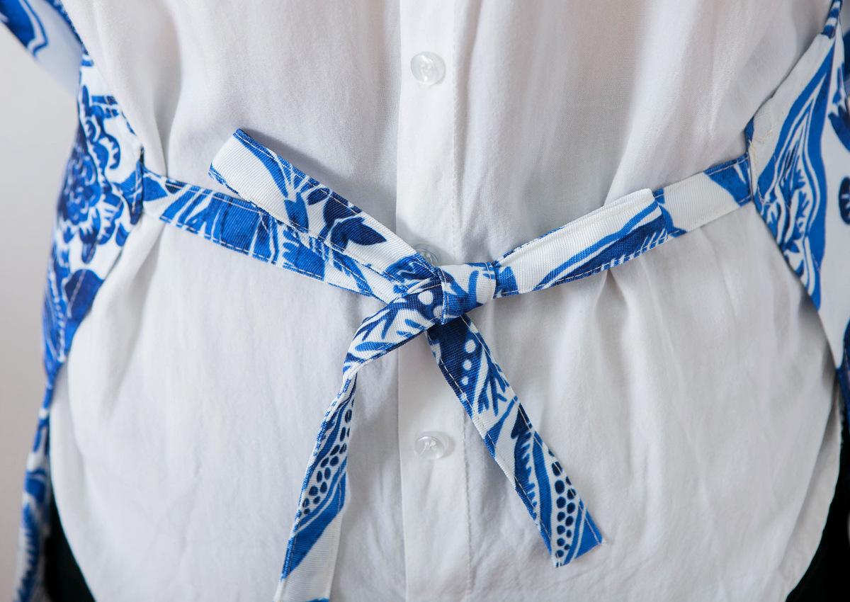 防水印花简约涤棉蓝色情侣无袖布艺家居厨房烘焙围裙做饭男女餐厅