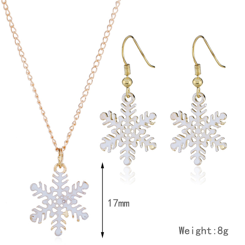 Einfaches Tropfendes Öl Weihnachten Schneeflocke Ohrringe Halskette 2-teiliges Set Großhandel Schmuck Nihaojewelry display picture 1