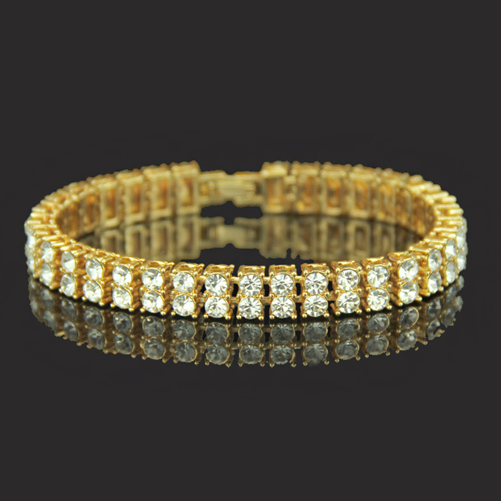 Row Diamond Men's Full Rhinestone Thick Bracelet display picture 3