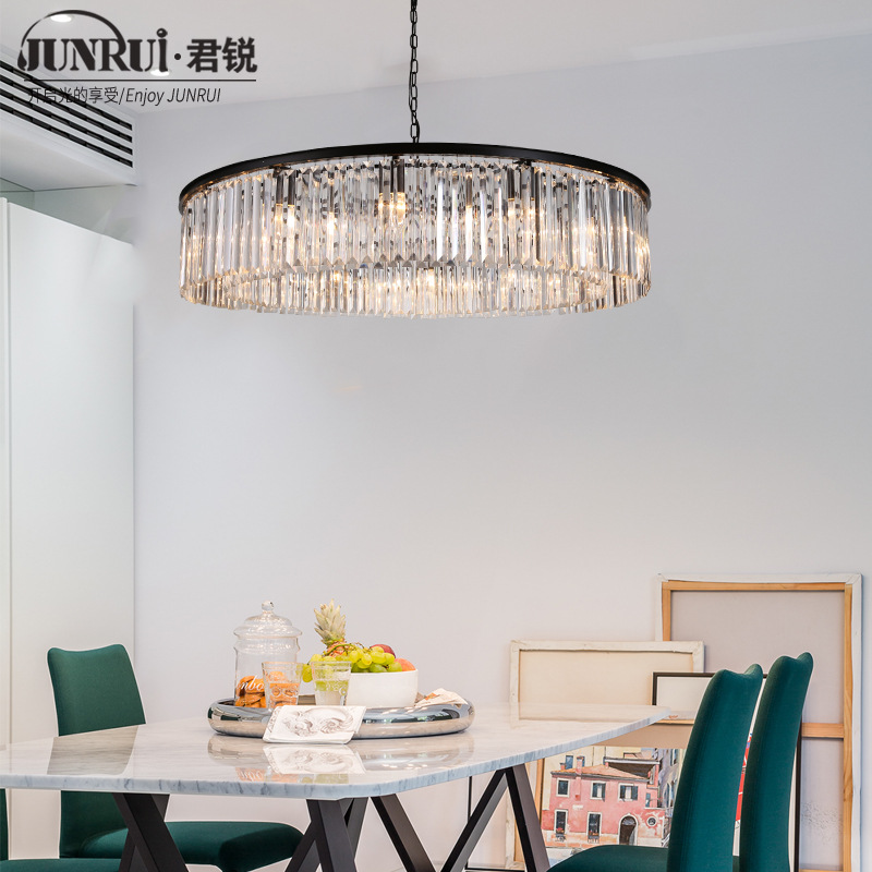 新款美式客厅吊灯餐厅卧室水晶灯时尚简约铁艺后现代创意圆形灯具