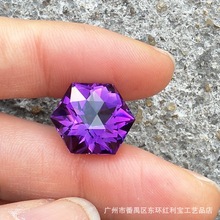 廠家供應天然彩寶巴西紫水晶六角形特殊工藝裸石戒面批發 零售